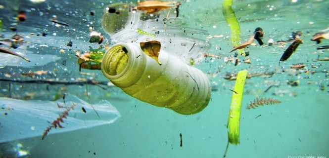 Caldo de residuos plásticos a la deriva en un sistema acuático / Foto: UICN -  Race for Water-Christophe Launay