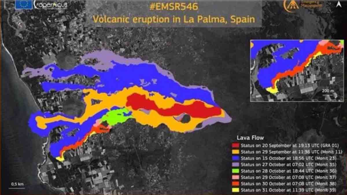 Evolución de la erupción del volcán de La Palma a 1 de noviembre / Foto: COPERNICUS - EP