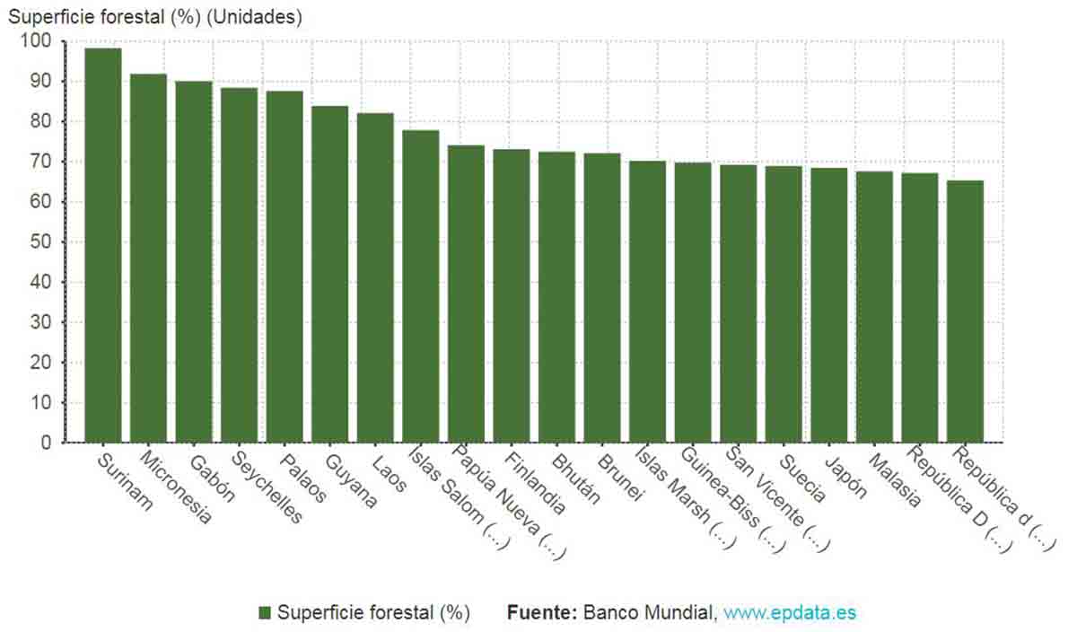 Surinam, Micronesia y Gabón son los países con mayor superficie forestal en el mundo