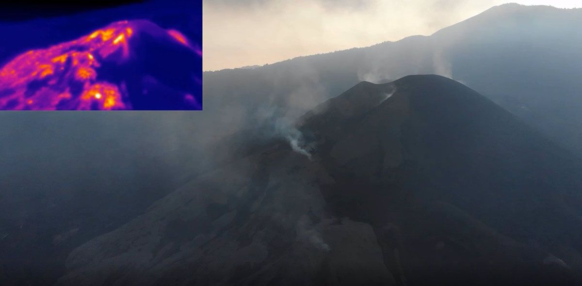 Estado actual del cono del volcán de La Palma tras registrar signos de agotamiento / Foto: EP