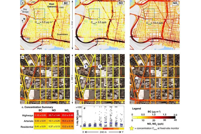 Contaminación atmosférica según el mapeo de coches de Google Street, Oakland (California) / Foto: ACS