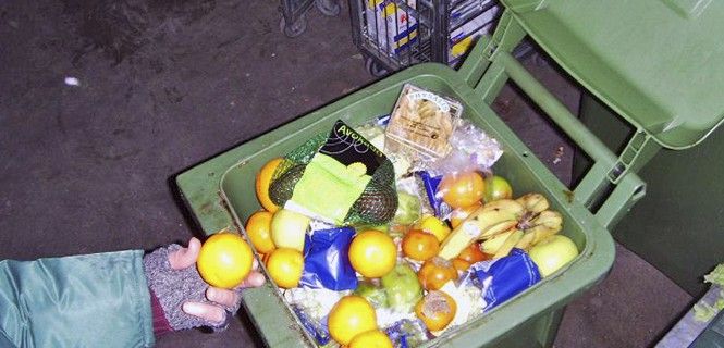 Contenedor lleno de comida en Estocolmo (Suecia). Recuperar alimentos de la basura / Foto: Wikimedia