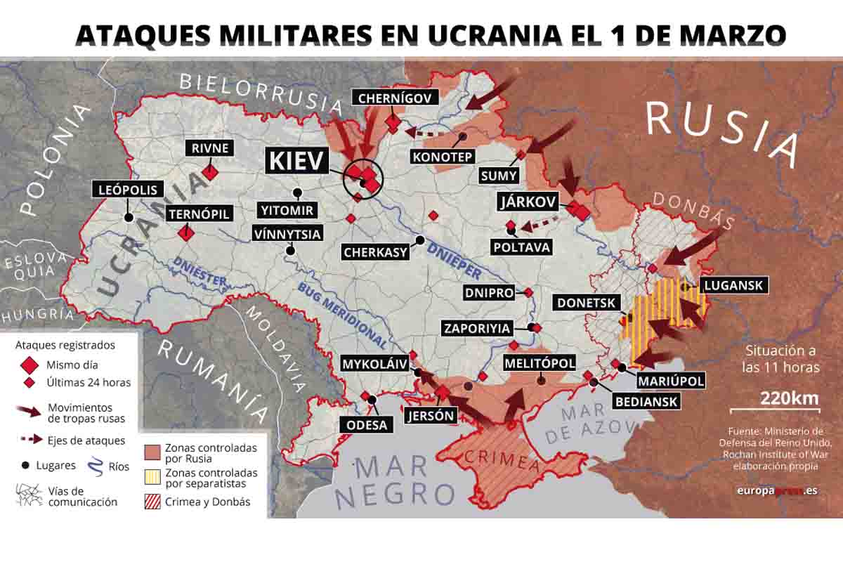 Ataques militares en Ucrania el 1 de marzo / Imagen: EP