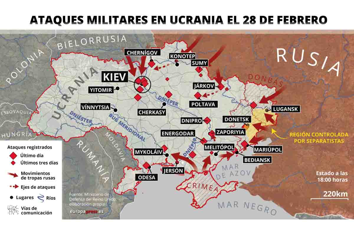 Ataques militares en Ucrania el 28 de febrero / Imagen: EP