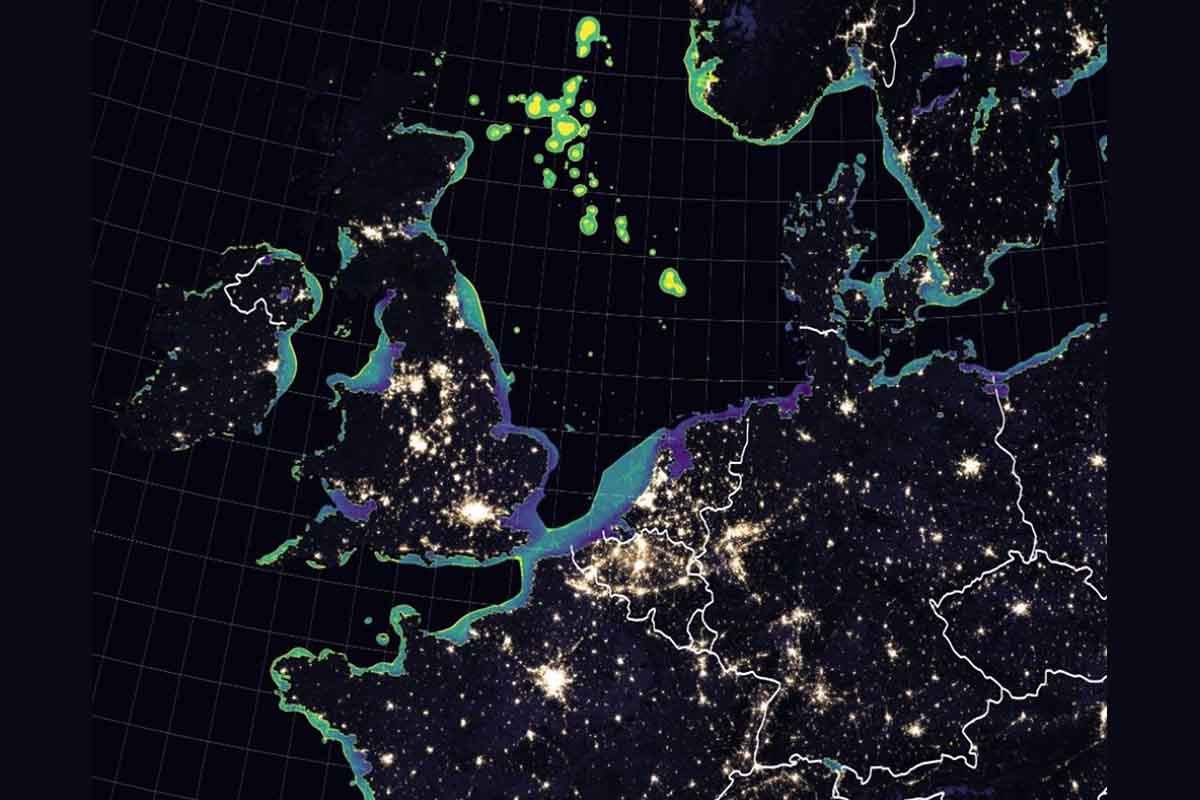 Detalle del atlas de contaminación lumínica submarina / Imagen: Nasa Earth Observatory