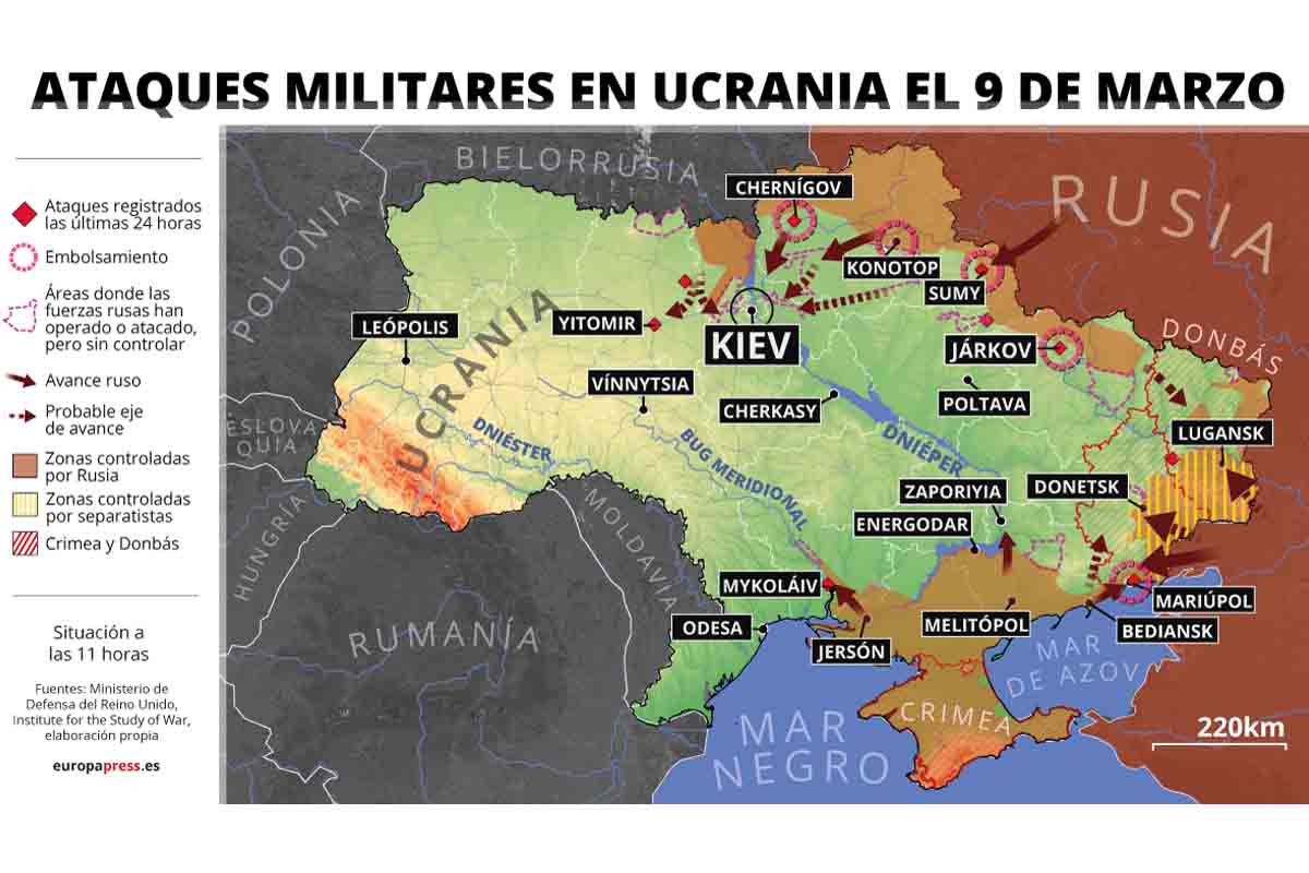 Ataques militares en Ucrania el 9 de marzo / Imagen: EP