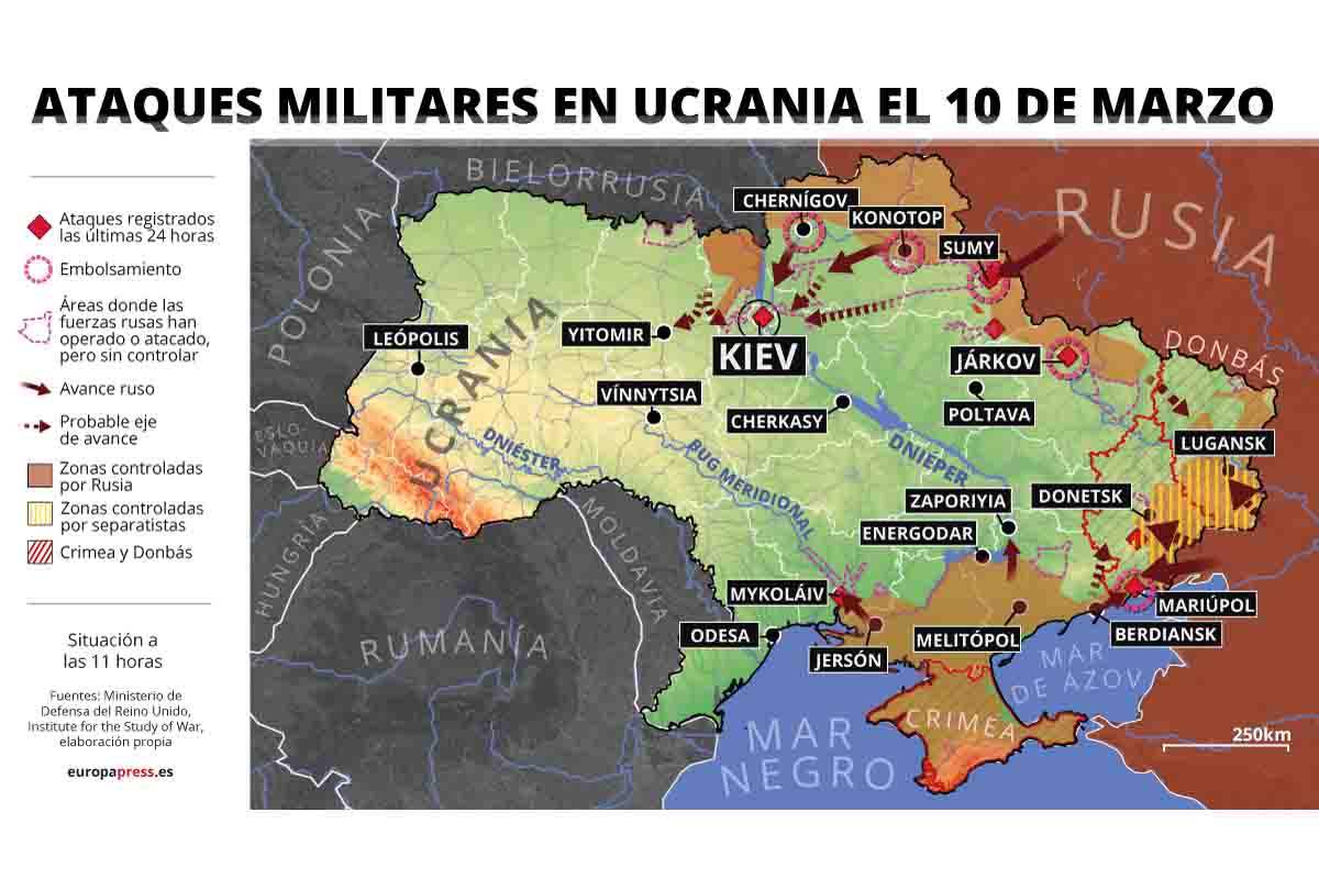Ataques militares en Ucrania a 10 de marzo / Imagen: EP