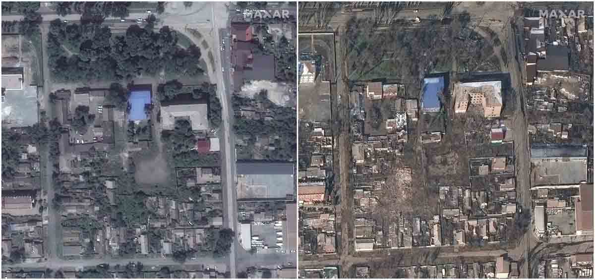 El antes y después de la destrucción de Mariúpol en Ucrania por la invasión de Rusia  Satellite / Image: ©2022 Maxar Technologies