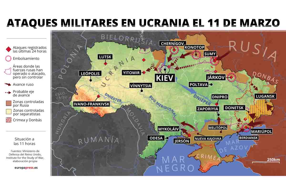 Ataques militares en Ucrania el 11 de marzo / Gráfico: EP