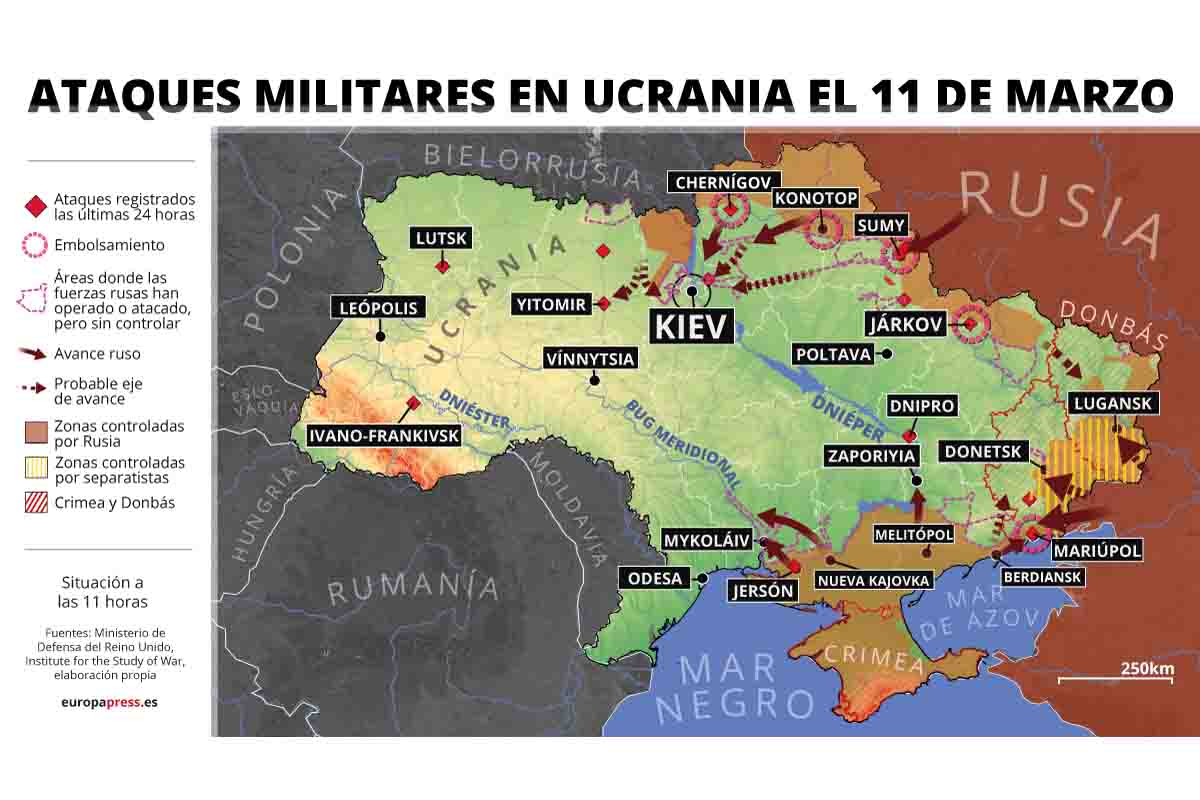 Ataques militares en Ucrania el 11 de marzo / Gráfico: EP Ataques militares en Ucrania el 11 de marzo / Gráfico: EP