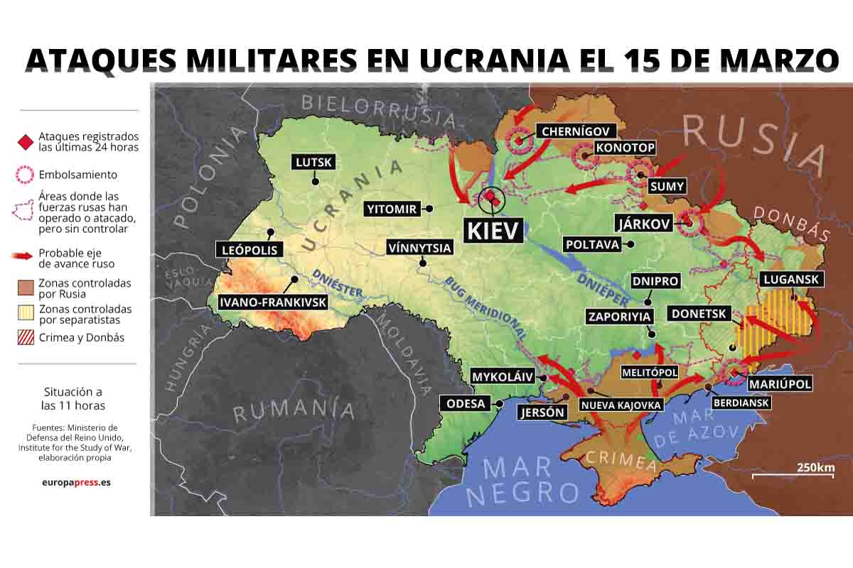 Ataques militares en Ucrania el 15 marzo / Imagen: EP