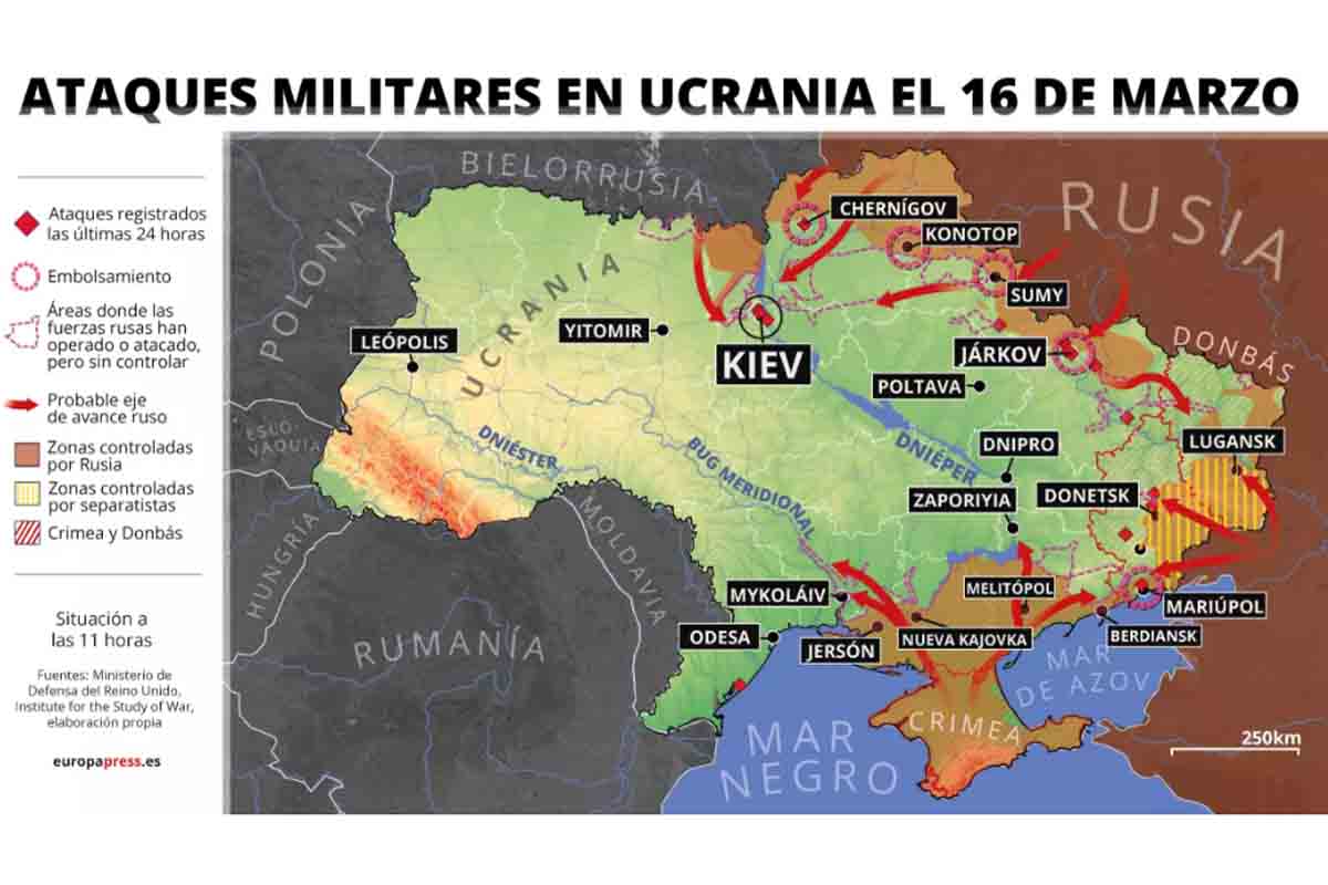 Ataques militares en Ucrania el 16 de marzo / Imagen: EP