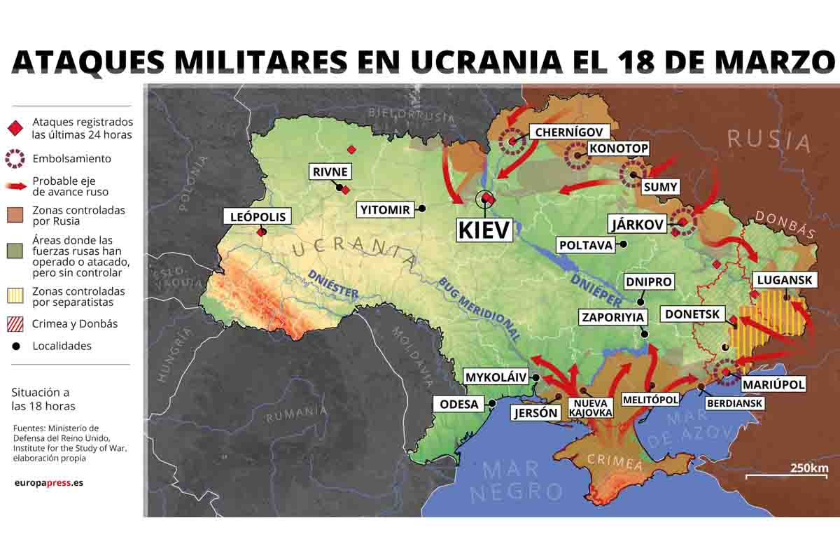 Ataques militares en Ucrania el 18 marzo / Imagen: EP