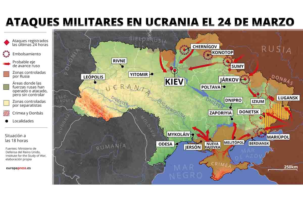 Ataques militares en Ucrania el 24 de marzo / Imagen: EP