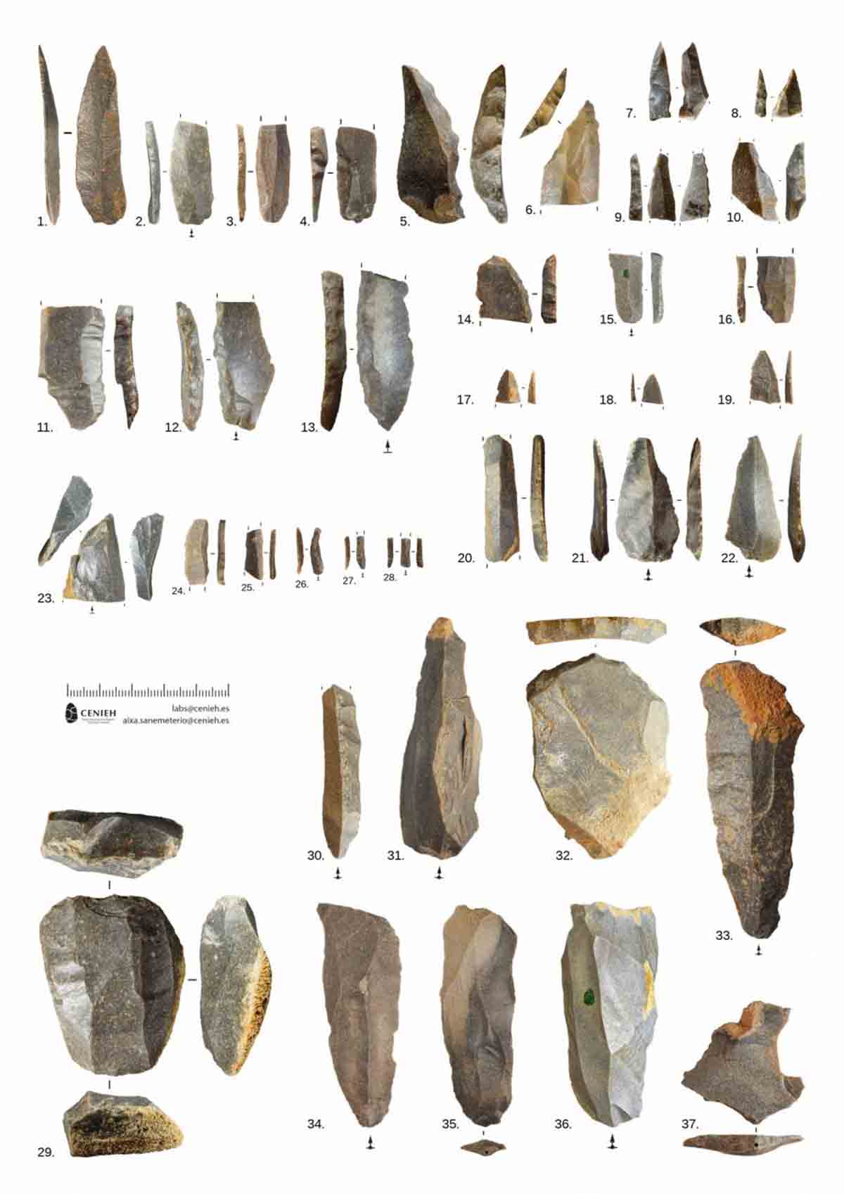 Conjunto lítico chatelperroniano / Imagen: Plos One Conjunto lítico chatelperroniano / Imagen: Plos One