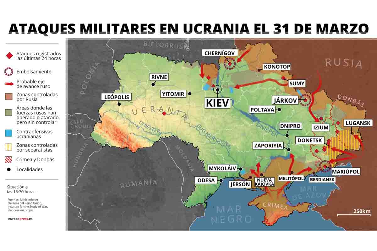 Ataques militares en Ucrania el 31 de marzo / Imagen: EP