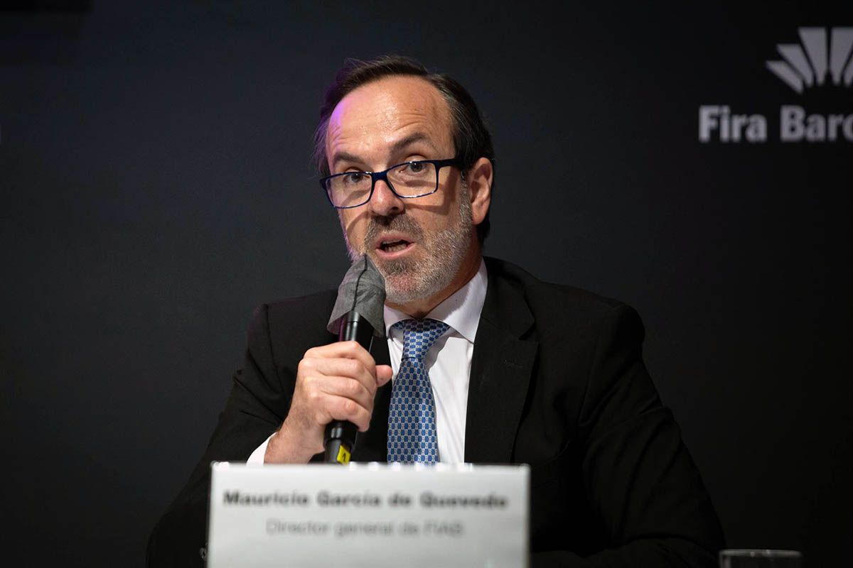 El director general de FIAB, Mauricio García de Quevedo, interviene en la presentación de la edición 2022 de Alimentaria&Hostelco, en la Fira de Barcelona Montjuïc, a 24 de marzo de 2022, en Barcelona, Cataluña (España) / Foto: EP