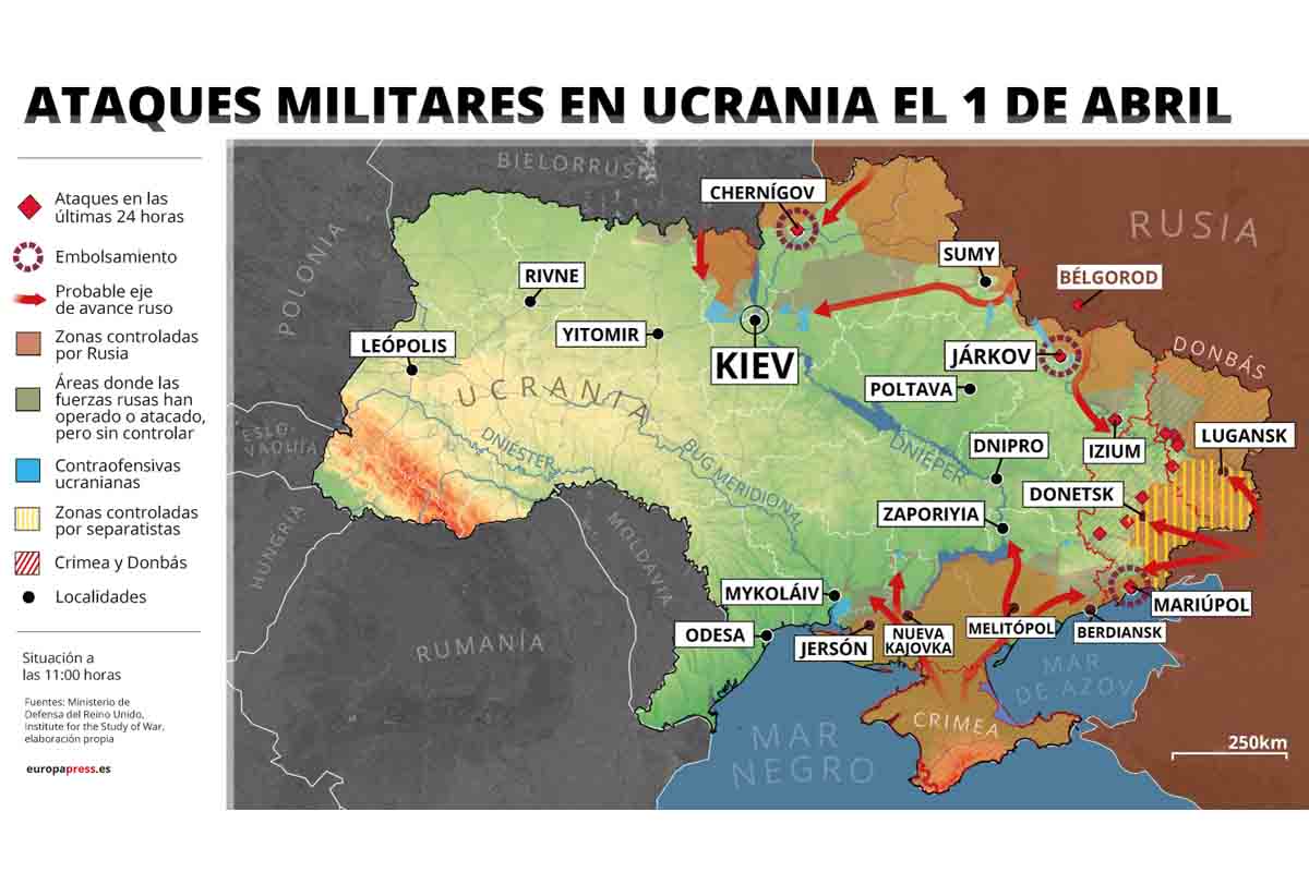 Ataques militares en Ucrania el 1 de abril / Imagen: EP