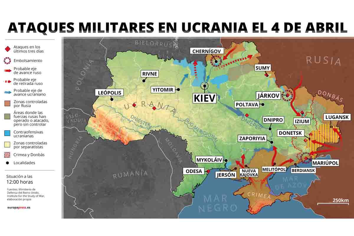 Ataques militares en Ucrania el 4 de abril / Imagen: EP
