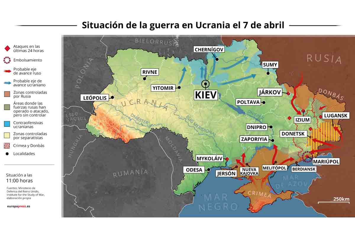 Situación de la guerra en Ucrania el 7 de abril / Imagen: EP