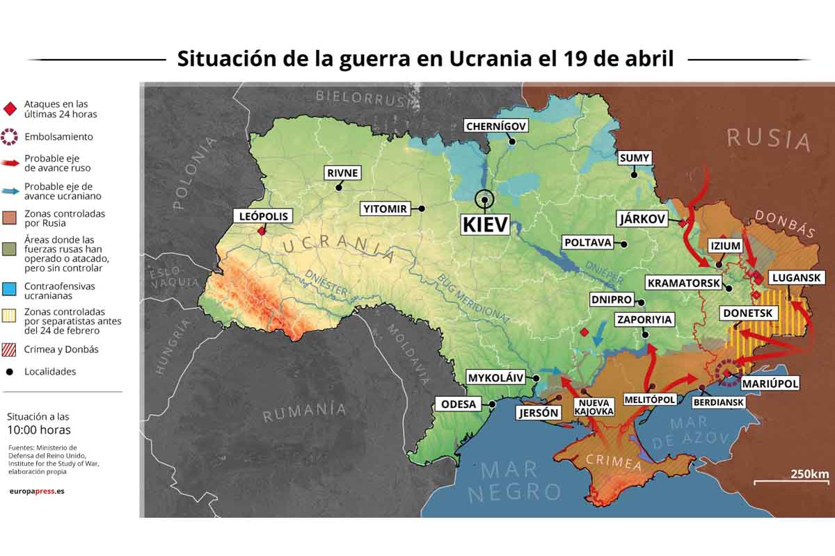 Situación de la guerra en Ucrania el 19 de abril / Imagen: EP Situación de la guerra en Ucrania el 19 de abril / Imagen: EP