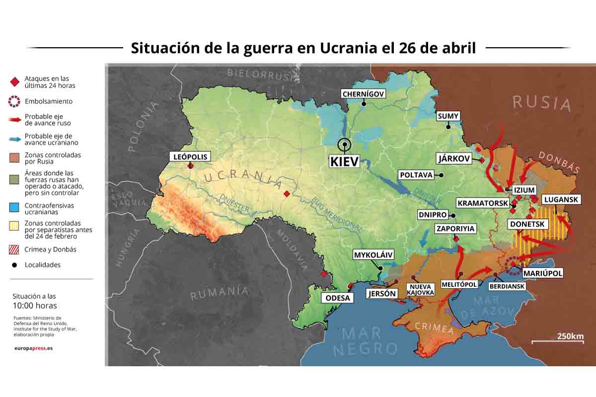 Situación de la guerra en Ucrania el 26 de abril / Imagen: EP Situación de la guerra en Ucrania el 26 de abril / Imagen: EP