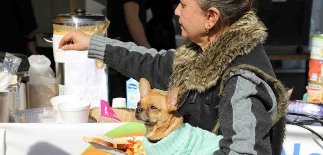 Una mascota en brazos de una refugiada Korczowa Dolina Centrum, un centro comercial junto a Medyka (Polonia), habilitado para asistir y acoger personas llegadas de Ucrania / Foto: FFM - EA