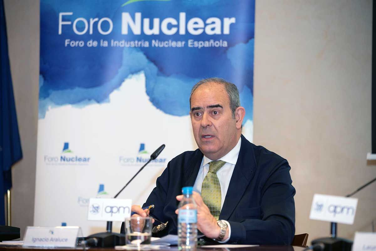 El presidente del Foro de la Energía Nuclear, Ignacio Araluce, presenta el 'Informe de Resultados nucleares de 2021 y perspectivas de futuro' en la sede de la Asociación de la Prensa de Madrid / Foto: EP