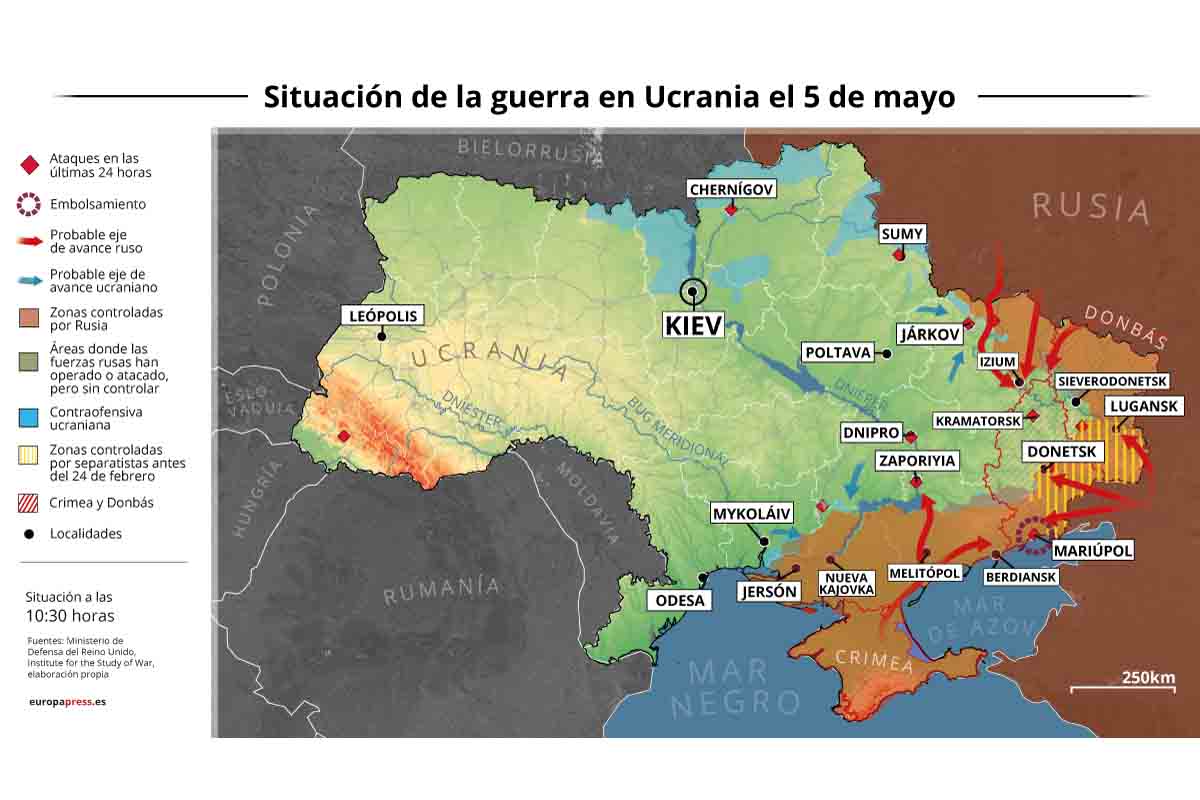 Situación de la guerra en Ucrania el 5 de mayo / Imagen: EP