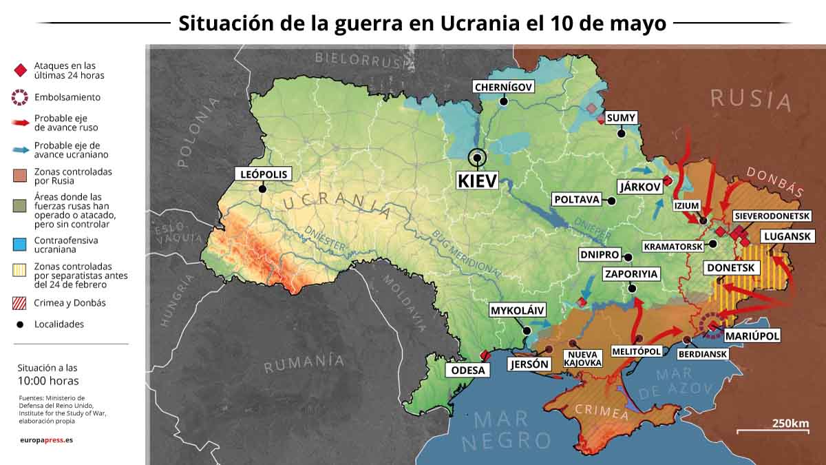 Situación de la guerra en Ucrania el 10 de mayo / Foto: EP
