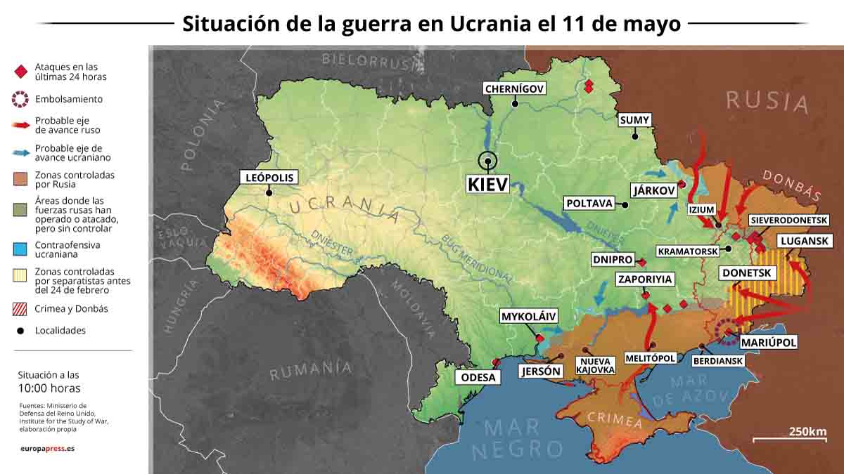 Situación de la guerra en Ucrania el 11 de mayo / Imagen: EP
