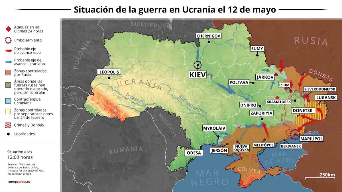 Situación de la guerra en Ucrania el 12 de mayo / Imagen: EP