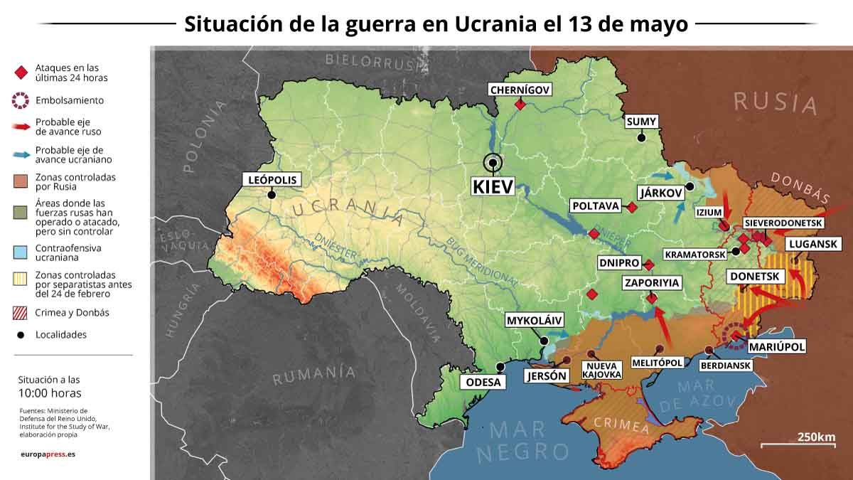 Situación de la guerra en Ucrania el 13 de mayo / Mapa: EP