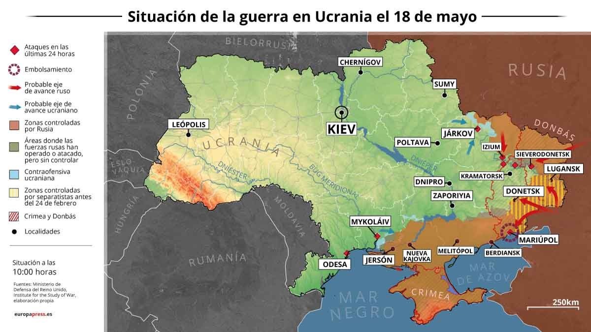 Situación de la guerra en Ucrania el 18 de mayo / Imagen: EP