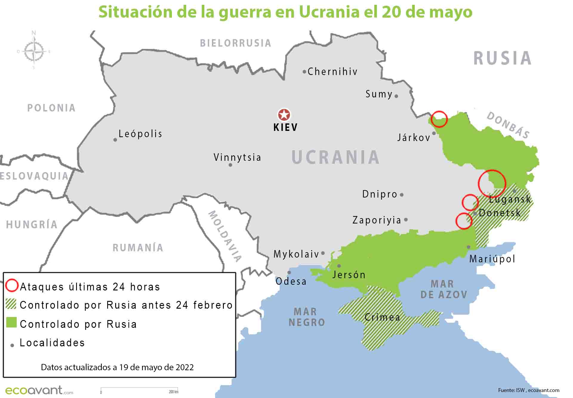 Situacion de la guerra en Ucrania el 20 de mayo / Imagen: EA Situacion de la guerra en Ucrania el 20 de mayo / Imagen: EA