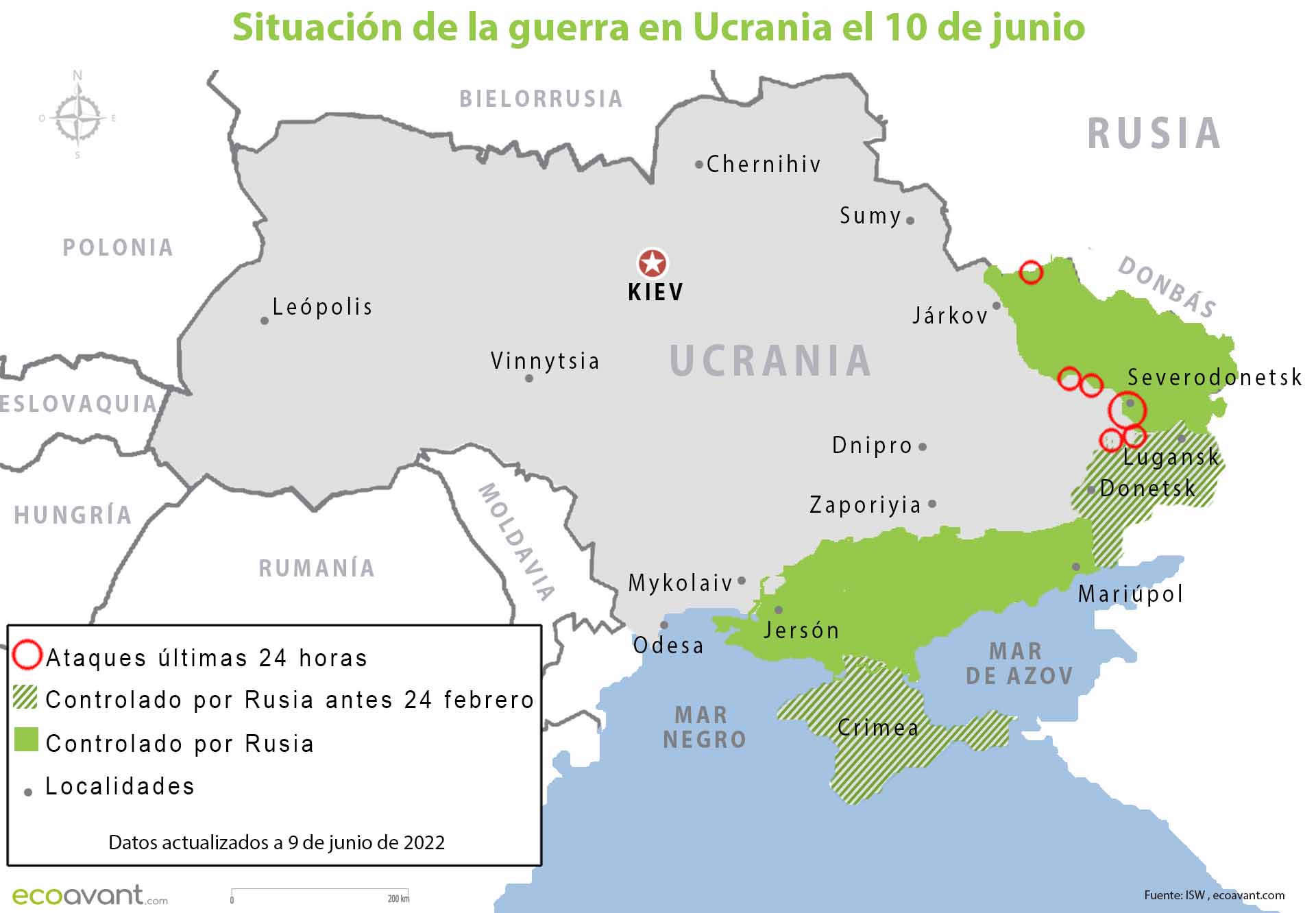 Situación de la guerra en Ucrania el 10 de junio / Imágen: EA Situación de la guerra en Ucrania el 10 de junio / Imágen: EA