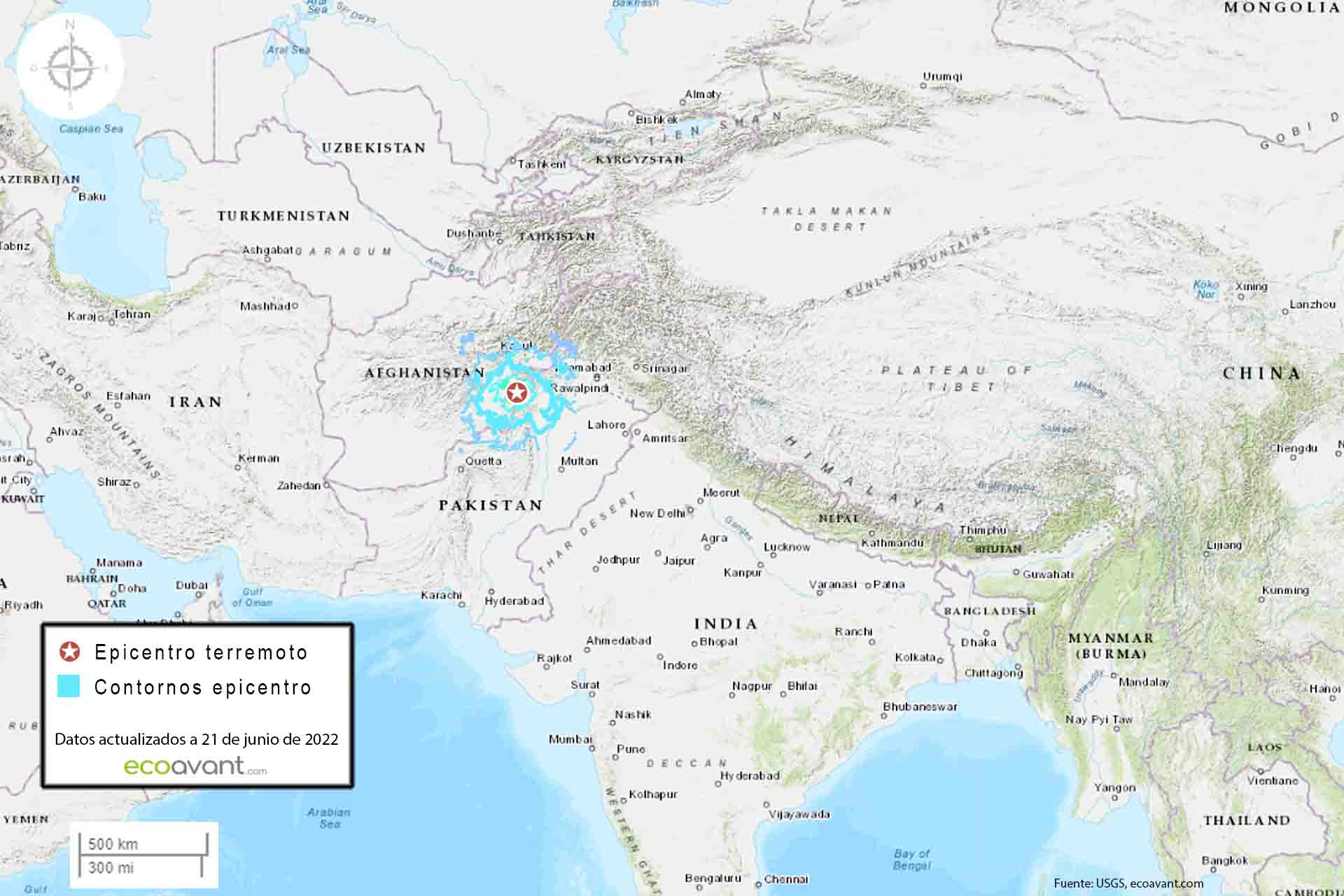 Mapa de la localización del terremoto en Afganistán / Imagen: EA - USGS Mapa de la localización del terremoto en Afganistán / Imagen: EA - USGS