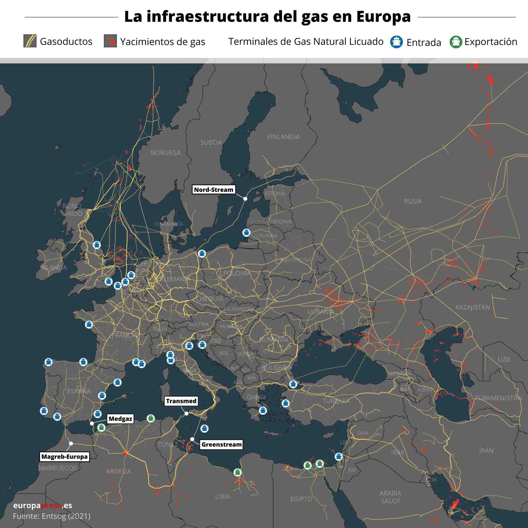 Infraestructura del gas en Europa / Imagen: EP