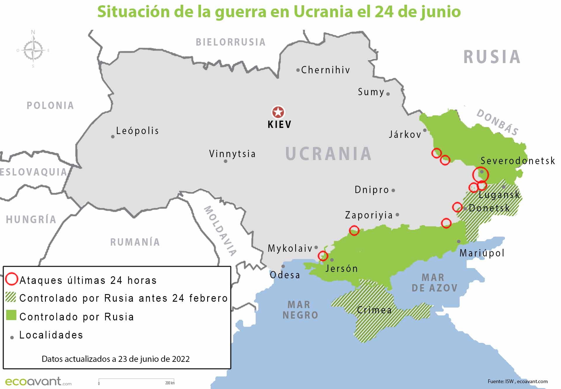 Situación de la guerra en Ucrania el 24 de junio / Imagen: EA