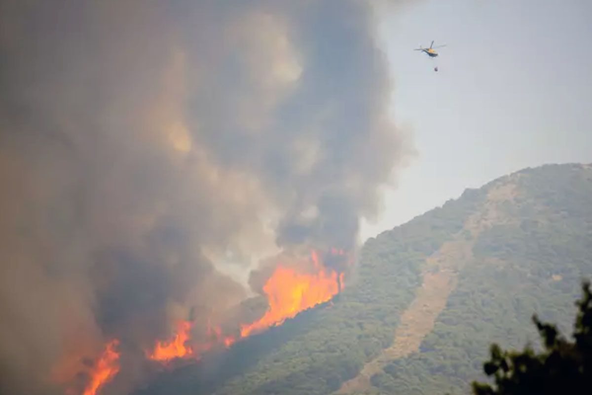 Más de un centenar de profesionales, 4 vehículos pesados de extinción y 16 medios aéreos trabajan para la estabilización del incendio forestal en la sierra de Mijas a 15 de julio del 2022 en Alhaurín el Grande (Málaga, Andalucia, España) / Foto: EP
