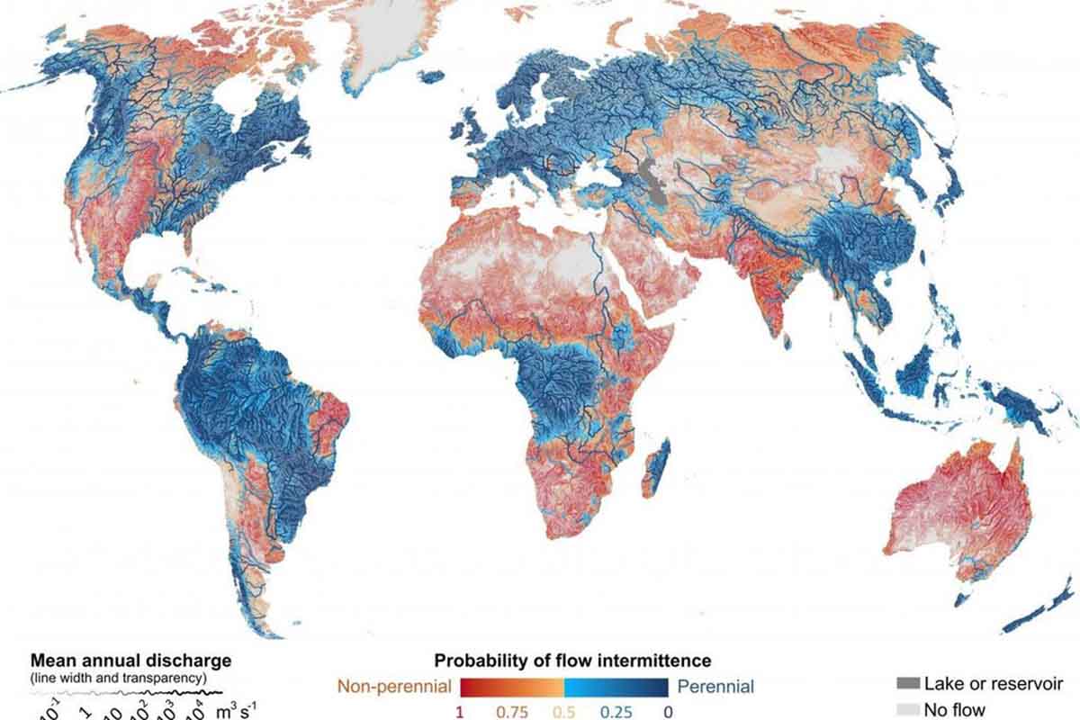 Probabilidad de flujo intermitente en los ríos de todo el mundo / Imagen: EP