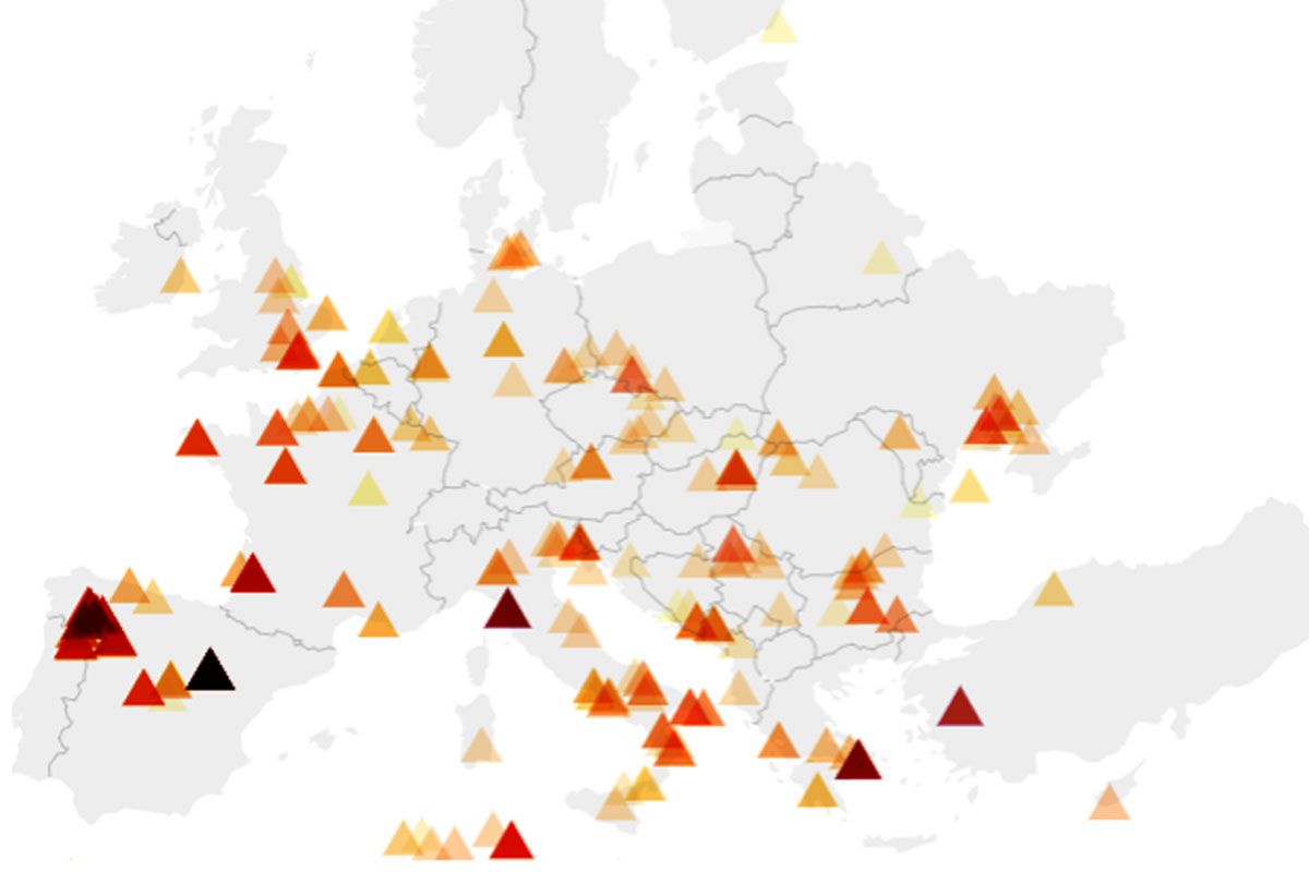 Estado de los incendios activos en Europa / Foto: NASA