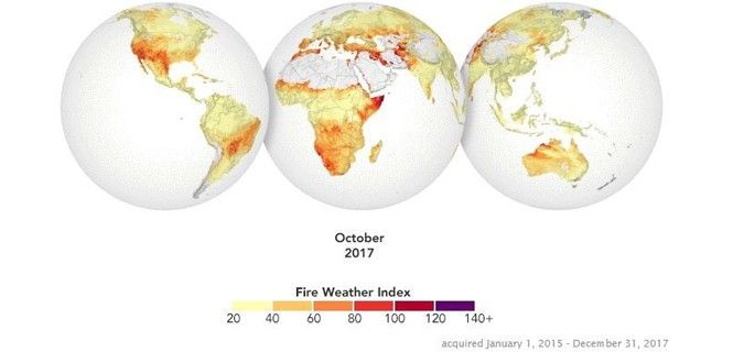 Mapas de peligro de incendios / Imagen: NASA