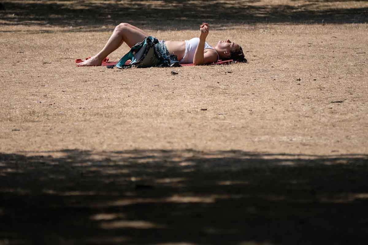 Una mujer tumbada en un parque de Londres durante la ola de calor de julio / Foto: EP