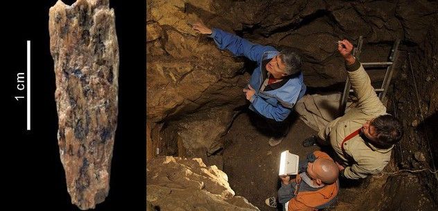 Fragmento del hueso del individuo hibridado y cueva de Denisova, donde se encontró / Fotos: S. Pääbo et al.-Nature/PAET SB RAS, Sergei Zelensky