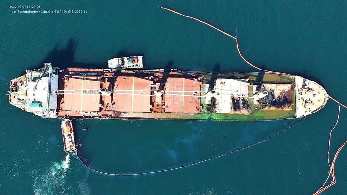 Vista aérea del del buque hundido OS35 / Foto: Gobierno de Gibraltar
