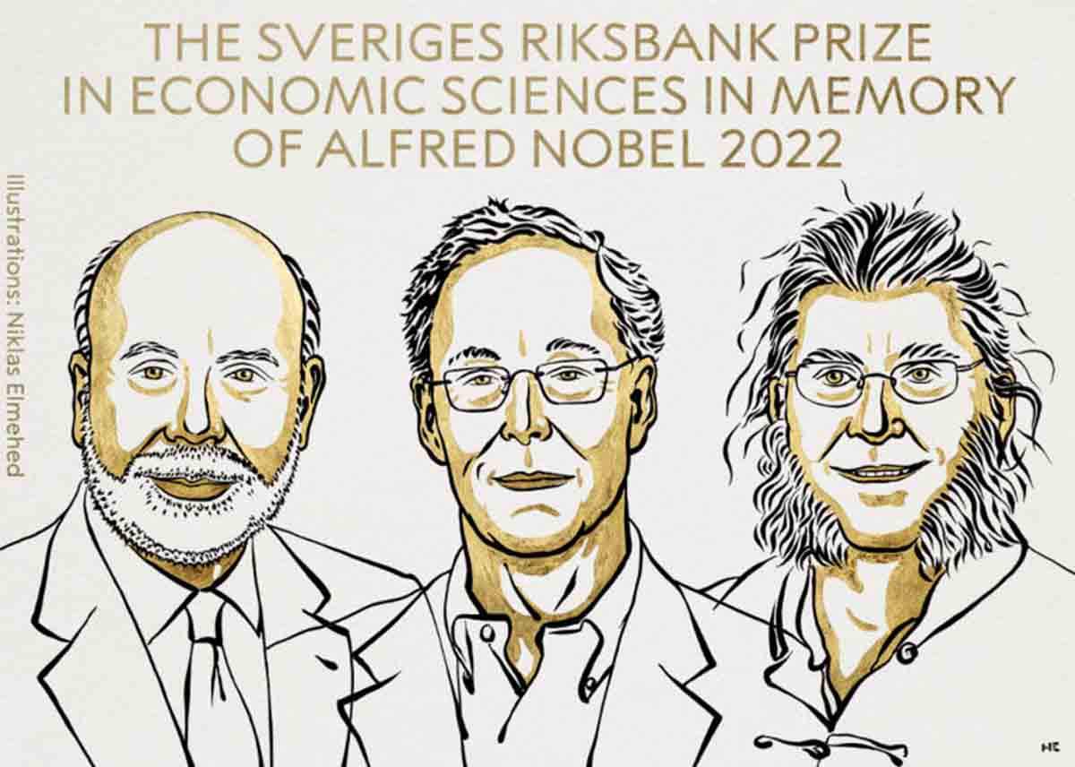 Los economistas estadounidense Ben S. Bernanke, Douglas W. Diamond y Philip H. / Foto: Nobel Prize