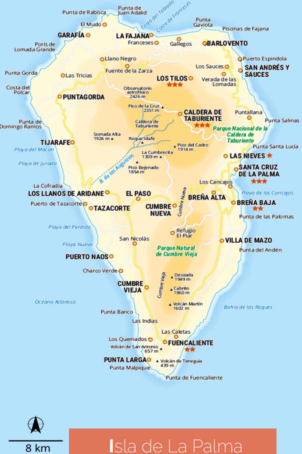 Mapa de la isla de La Palma, (Canarias) / Mapa: Alhenamedia Mapa de la isla de La Palma, (Canarias) / Mapa: Alhenamedia