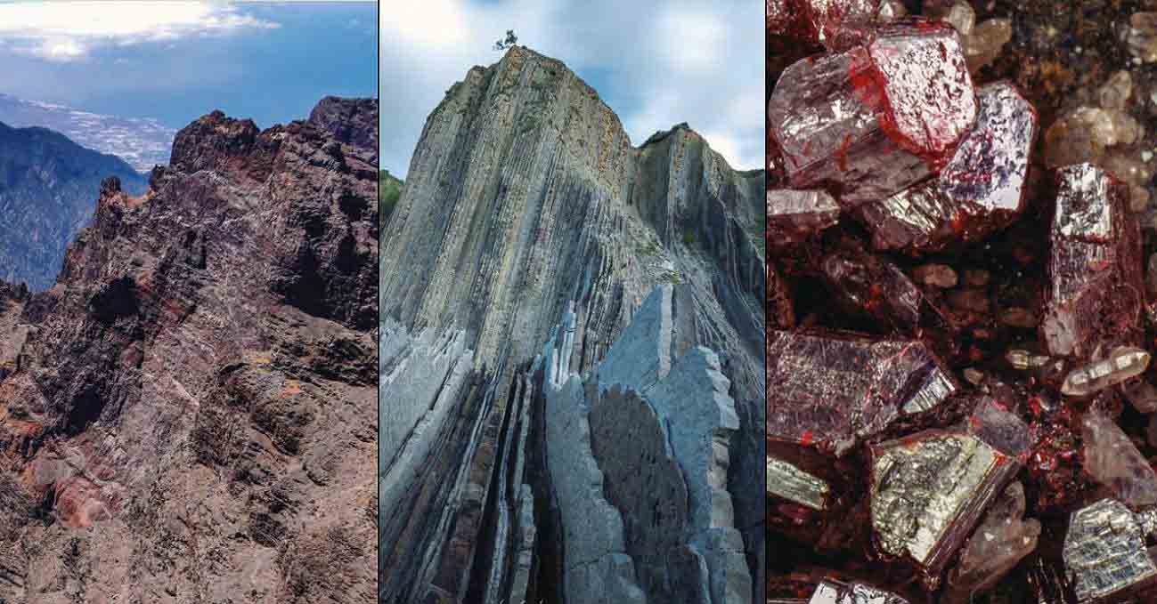 Entre los 100 lugares del patrimonio geológico mundial figuran tres de España: Caldera de Taburiente en la isla de La Palma (Canarias), afloramientos de Zumaia (Gipuzkoa) y las minas de mercurio de Almadén (Ciudad Real), donde se encuentran cristales de cinabrio sobre cuarzo / Imágenes: SINC