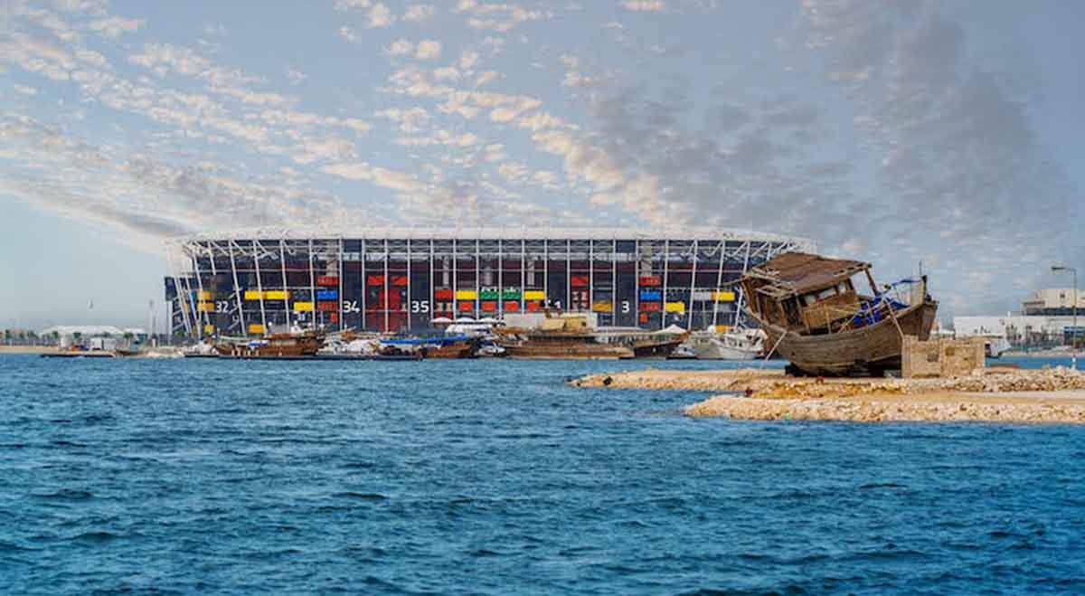 El estadio 974 de Catar, construido con esa cantidad de contenedores. Mundial de Fútbol / Foto: The Conversation